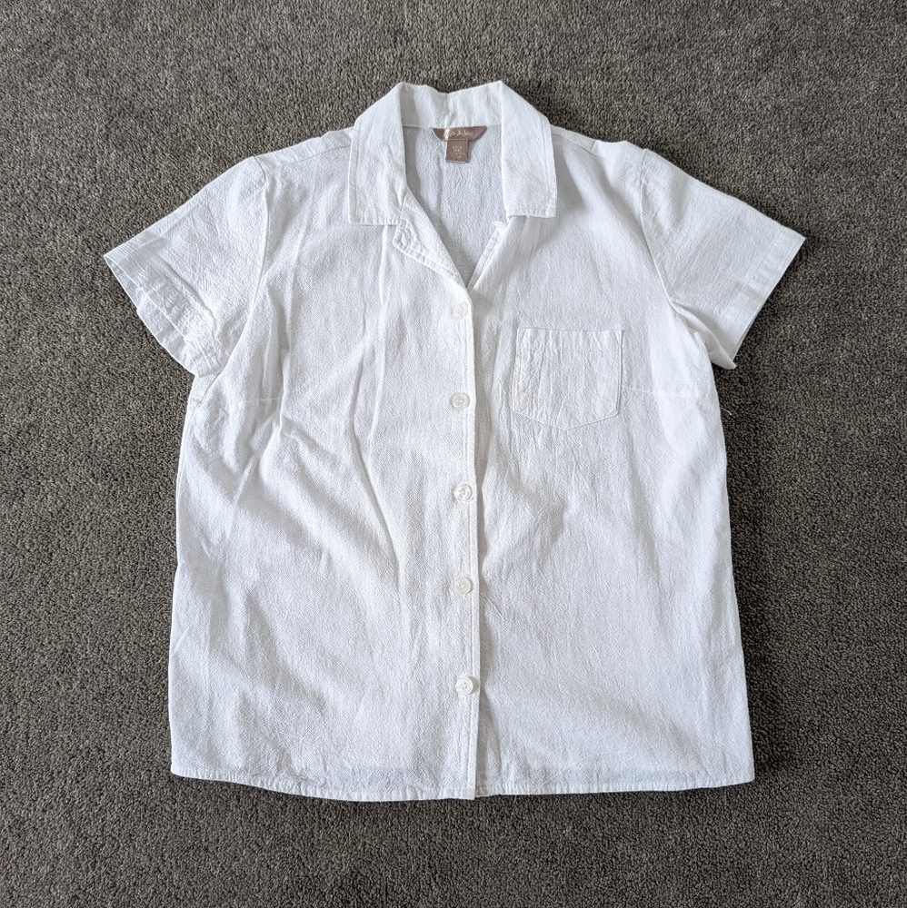 White Stag Women's Button Down Shirt Size Medium White Textured Cotton